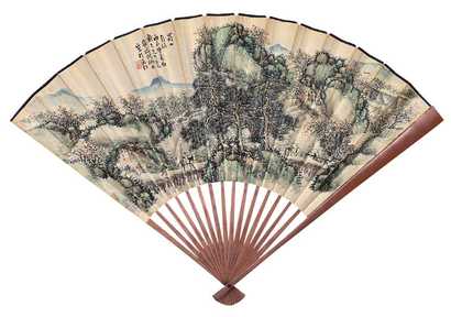 顾麟士 林纾 丙辰（1916年）作 山水 书法 成扇